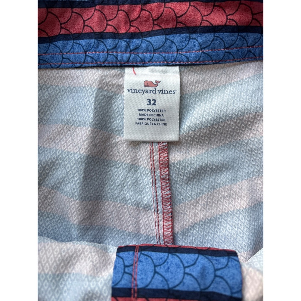 Vineyard Vines Men's 9" Swim Trunks Shorts Scale Stripe Blue Red 32 - Picture 3 of 5